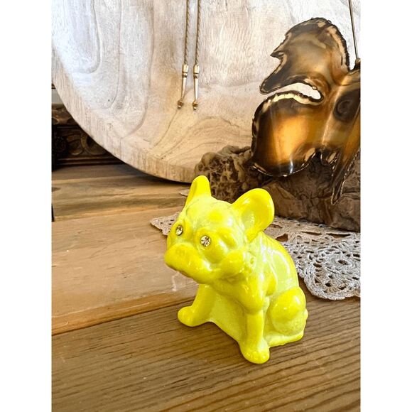 Westmoreland Mold French Bulldog Figurine –Dandelion Yellow– Mosser Glass – Rhin - Picture 5 of 6